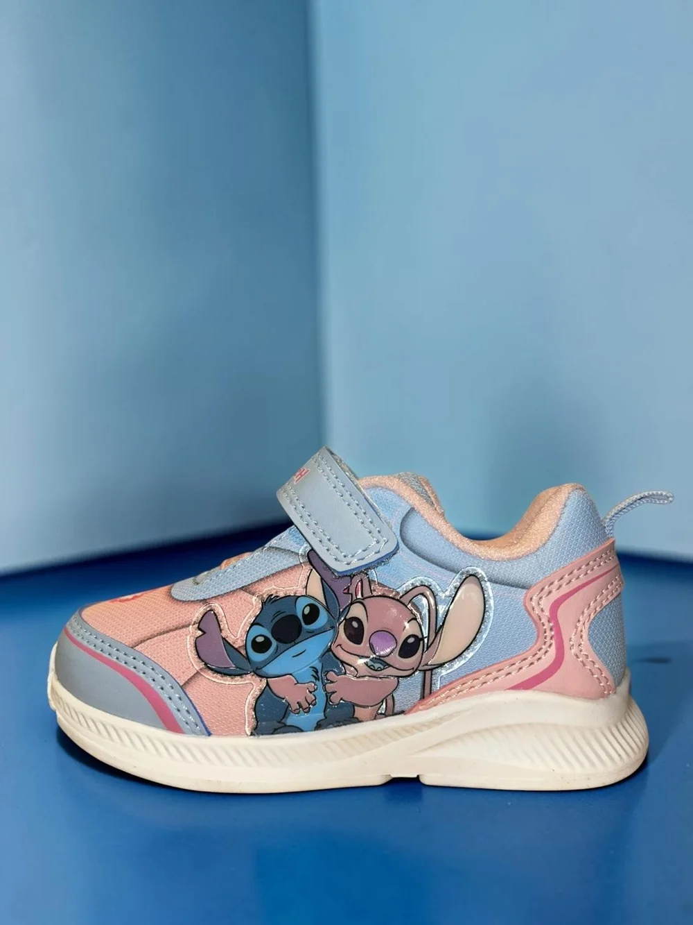 Disney Pink and Light Blue Stitch & Angel Velcro Kids Sneakers